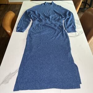 Saturday Sunday Anthropologie Womens Ribbed Mock Neck Long Sweater Dress Blue M